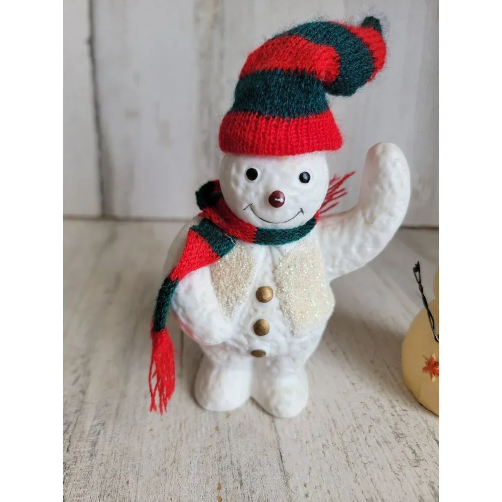 Let‎ it snow Snowman set figure glitter vintage home decor xmas